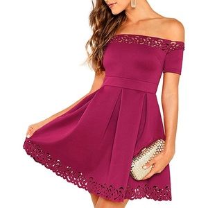 Off shoulder cocktail party skater dress